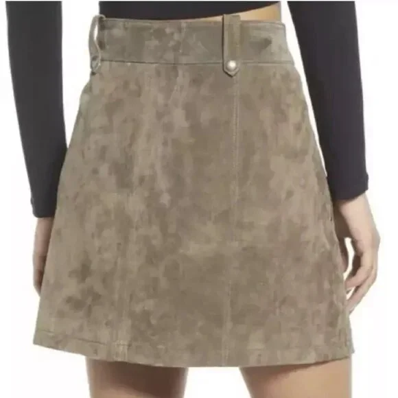 Blank NYC Size 26 Olive  Suede Leather Mini Skirt Asymmetric Zip NEW No Tags - Picture 2 of 3